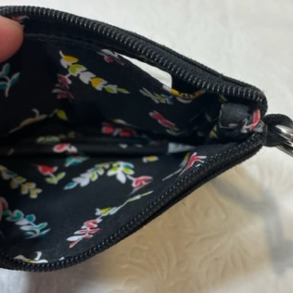 Very Bradley Black Canvas Floral Zip ID Wallet Change Purse w/Clasps - Picture 4 of 10